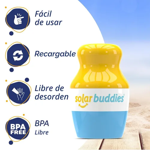 Vista 3 de Solar Buddies Aplicador de protector solar – Paquete azul de 2 – Protector solar de esponja roll-on recargable sin BPA, crema solar y aplicador