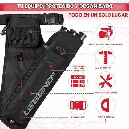 Vista 4 de LEGEND First Archery - Funda para flechas, carcaj de cadera con cinturón ajustable y 3 tubos de flecha, material de nailon duradero con ranura en T