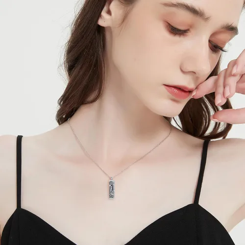 Vista 24 de Collar con colgante de urna de cenizas de cremación y árbol de la vida para mujer, plata de ley US1