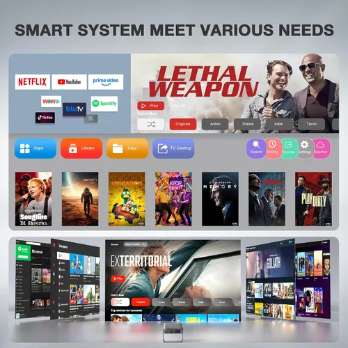 Vista 7 de Aplicación con licencia oficial y 2000 ANSI: Mini proyector inteligente con WiFi y Bluetooth, VISSPL Native 1080P Auto Focus y Keystone Proyector
