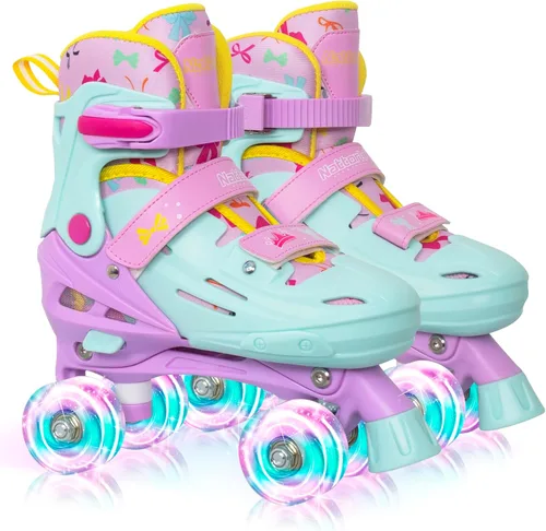 Vista 11 de Nattork Patines de Ruedas para Niños y Niñas, Patines Cuádruples de 4 Tallas Ajustables para Niños con Ruedas que se Iluminan - Maravilloso Regalo