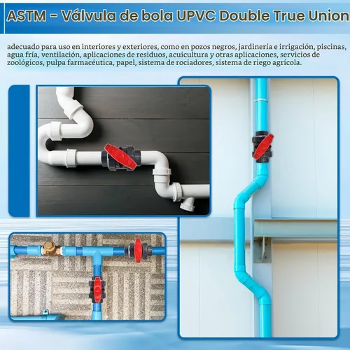 Vista 7 de Válvula de bola de unión de PVC, válvula de bola de unión verdadera de 1 "con puerto completo, juntas tóricas EPDM, zócalo deslizante, válvula