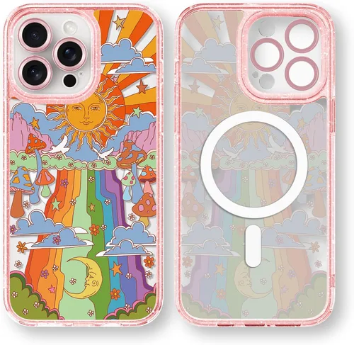 Vista 119 de Compatible para iPhone 13 Funda Bonita Estética - Funda para Teléfono Rosa con Purpurina con Protector de Cámara - Diseño de Cubierta