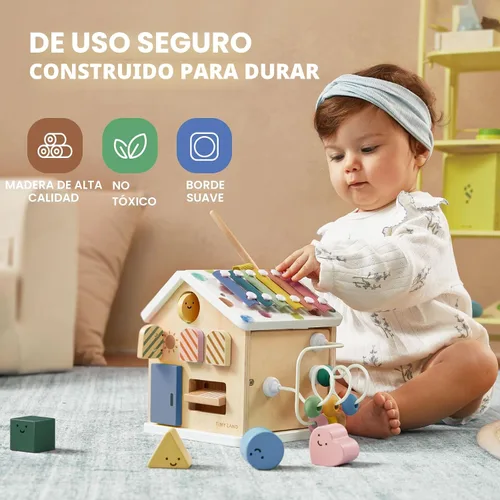 Vista 2 de Tiny Land Cubo de actividades de madera 9 en 1, juguete educativo para Morandi