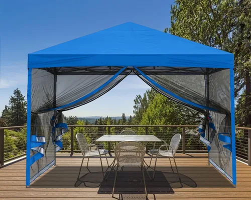 Vista 12 de MASTERCANOPY Toldo desplegable para exteriores de fácil instalación con paredes de malla (8 x 8 pies, rojo) Silver‑coated Waterproof UV‑blocking