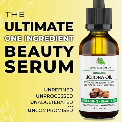 Vista 2 de Jeune Naturelle Aceite de jojoba orgánico prensado en frío – 100% puro, crudo, virgen, sin diluir, sin refinar – Ideal para cabello, para la piel