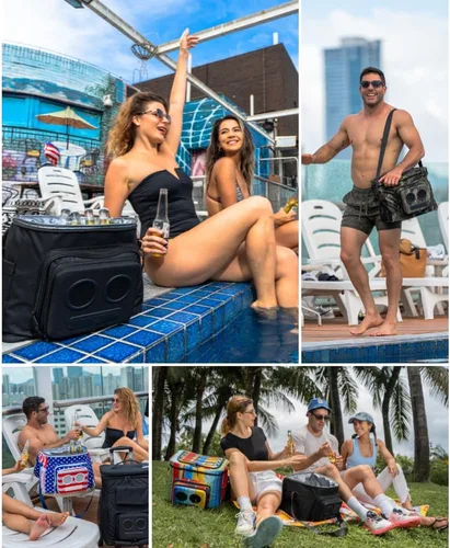 Vista 2 de Super Real El enfriador número 1 con altavoces y subwoofer (Bluetooth, 20 vatios) para fiestas/festivales/barco/playa. Enfriador de altavoces