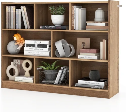 Vista 9 de Giantex Estantería de madera de 8 cubos, estantería independiente abierta de 3 niveles, estante de exhibición multiusos para sala de estar
