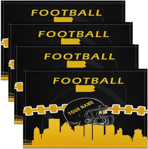 Vista 5 de Erosebridal Juego de 4 manteles individuales personalizados de fútbol de 12 x 18 pulgadas, manteles individuales para adultos, manteles individuales