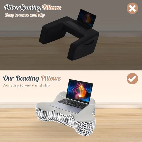 Vista 5 de DONAMA Almohada de lectura para juegos, almohada de escritorio de regazo para laptop, almohada de reposabrazos con bolsillos laterales, almohada