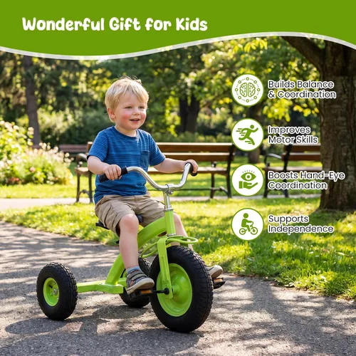 Vista 7 de BABY JOY Triciclo para niños, triciclo de rueda delantera de 15 pulgadas Verde