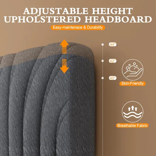 Vista 4 de Estructura de cama Boucle de tamaño matrimonial con cabecero ajustable tapizado gris