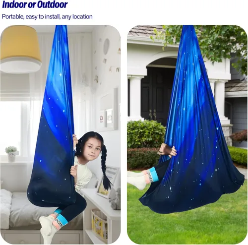 Vista 7 de Columpio Sensorial para Niños Soporta hasta 300 libras Interior y Exterior Columpio de Terapia Abrazador con Kit Colgador de Ganchos para Hamaca