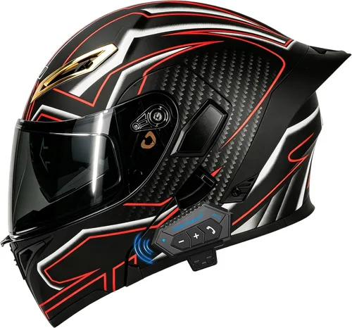 Vista 9 de Casco Modular de Motocicleta Bluetooth Aprobado DOT/ECE de Cara Completa Abatible Anti-Empañamiento Doble Visera Casco con Altavoz Dual Incorporado