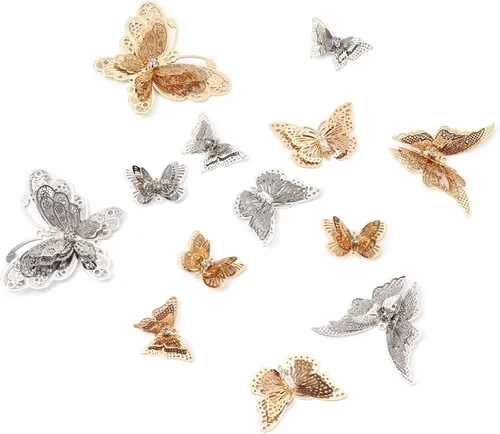 Vista 2 de Craftdady Colgantes colgantes de metal con dijes de mariposa Oro claro + platino
