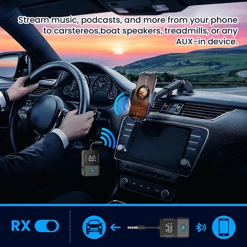 Vista 4 de Receptor transmisor Bluetooth para avión, televisores, 2 en 1, adaptador inalámbrico Bluetooth 5.3 compatible con 2 auriculares, teléfonos