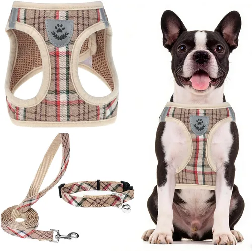Vista 29 de PUPTECK - Arnés, collar y correa ajustables, sin tirones, para perros pequeños y medianos, cachorros y gatos, pechera reflectante acolchada de malla