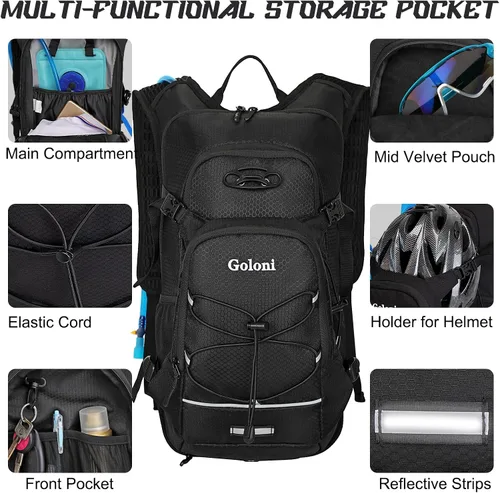 Vista 4 de Mochila de hidratación, mochila de senderismo ligera con vejiga de agua de 2 L, mochila de agua para ciclismo, correr, festival