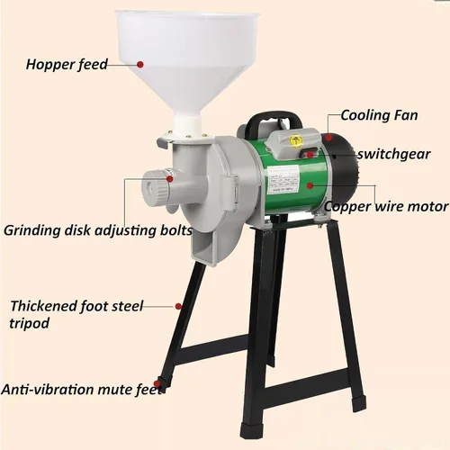 Vista 3 de LOYALHEARTDY Máquina eléctrica de la amoladora de maíz, 110V 2200W molino de grano de arroz grano de maíz café molino de alimentación de trigo