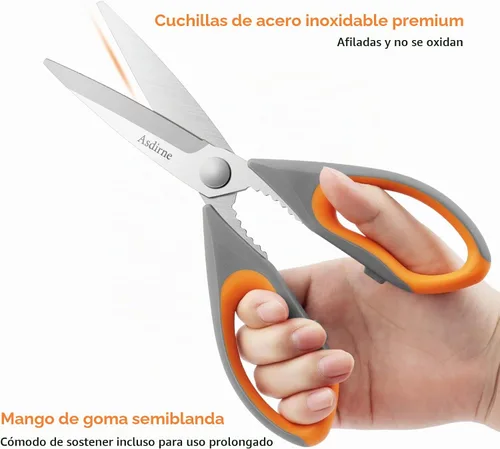 Vista 4 de Asdirne Juego de tijeras de cocina, acero inoxidable de grado cuchillo, tijeras multiusos con mango cómodo TPR, incluye una tijeras para aves