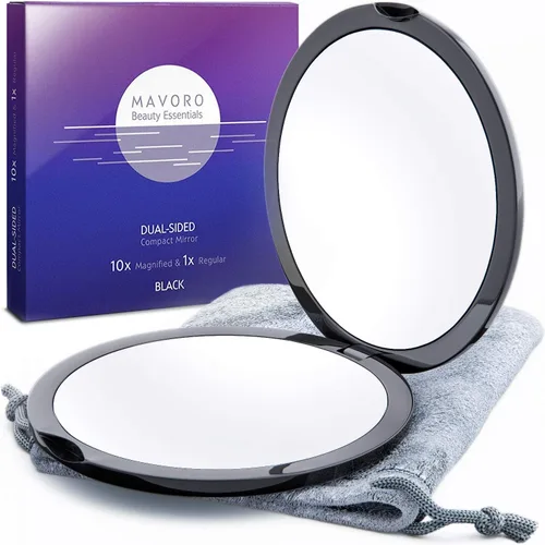 Vista 8 de Espejo compacto de aumento para monederos, aumento 1x/10x, espejo de maquillaje de viaje de doble cara, espejo de bolsillo pequeño de 4 pulgadas