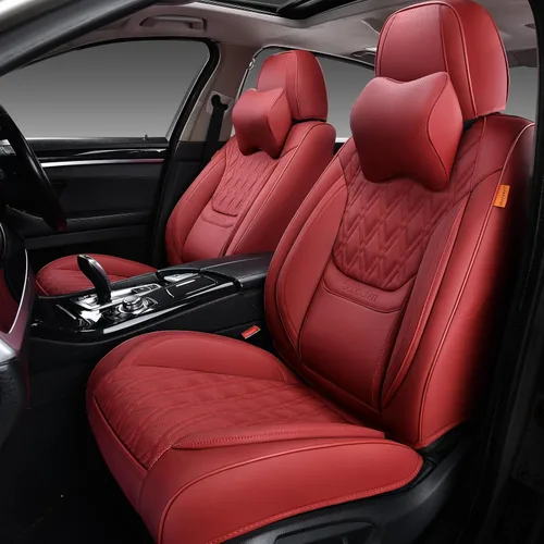 Vista 23 de Fundas de asiento delantero de automóvil, par de fundas de asiento delantero de cuero transpirable con reposacabezas, funda universal de asiento