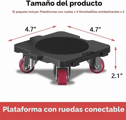 Vista 2 de ONEON Paquete de 4 unidades de plataformas para muebles con ruedas giratorias de 360° interconectables
