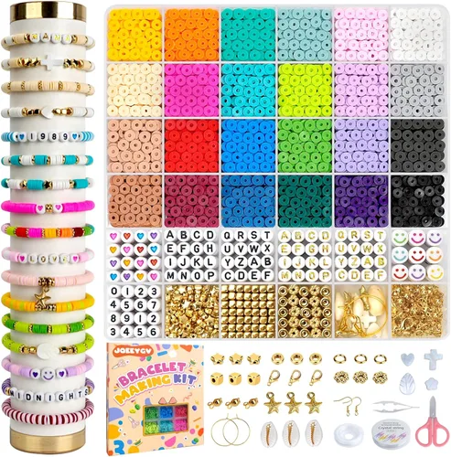 Vista 8 de JQEEYGV Kit para hacer pulseras 3 cajas - 11,000 piezas de cuentas de arcilla - 48 colores de moda de cuentas para kit de pulseras de amistad