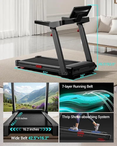 Vista 6 de UMAY Incline Treadmill with 2-20% Auto Incline, 400LB Capacity Foldable Treadmills for Home with Handle Height Adjustable, 42.5"×16.2" Extra-Wide