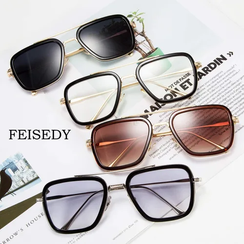 Vista 6 de FEISEDY Retro 70s Pilot Gafas de sol Tony Gafas de sol de moda para mujer Gafas de sol cuadradas B2510