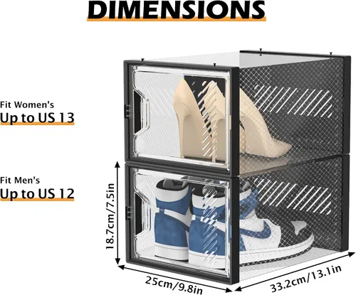 Vista 3 de SIMPDIY - Paquete de 12 cajas de almacenamiento de zapatos XL, organizador de zapatos para armario, cajas de almacenamiento de zapatos de plástico