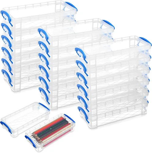 Vista 13 de Gueevin Caja de lápices de gran capacidad de plástico de 24 piezas, estuche de lápices transparente de plástico con tapa de cierre hermético, caja
