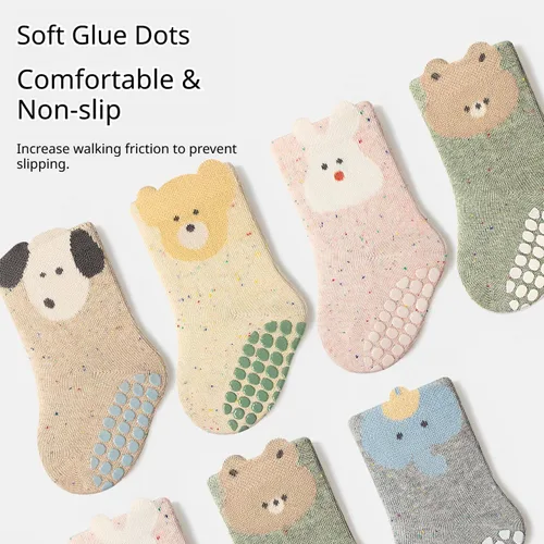 Vista 3 de Toddler Non-Skid Crew Socks, Baby Non-Slip Socks for Girls & Boys, Newborn & Infant First Walking Floor Socks, 5 Pairs