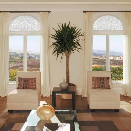 Vista 31 de película arqueada autoadhesiva para ventana Pantalla de película de ventana arqueada de privacidad precortada esmerilada