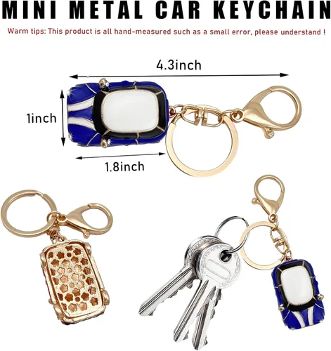 Vista 2 de Llavero de diamantes de imitación modelo de automóvil, llavero creativo con forma de automóvil, llavero de metal 3D, regalo para hombres y mujeres