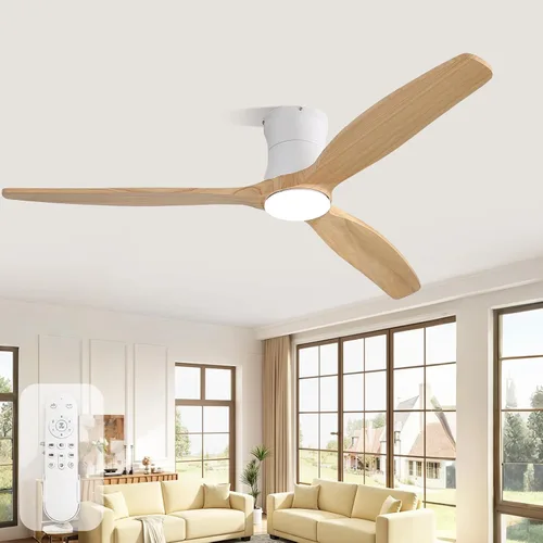 Vista 15 de Sofucor Ventilador de techo inteligente de 52 pulgadas sin luz, ventilador de techo de madera maciza de bajo perfil con control remoto, ventilador