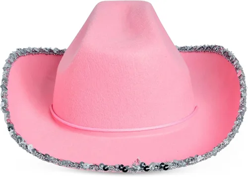 Vista 8 de Zodaca Paquete de 4 sombreros de vaquera, fieltro rosa claro, adulto, 14.5 x 11.5 x 5 pulgadas, juego de 4 sombreros de vaquero rosa para mujer