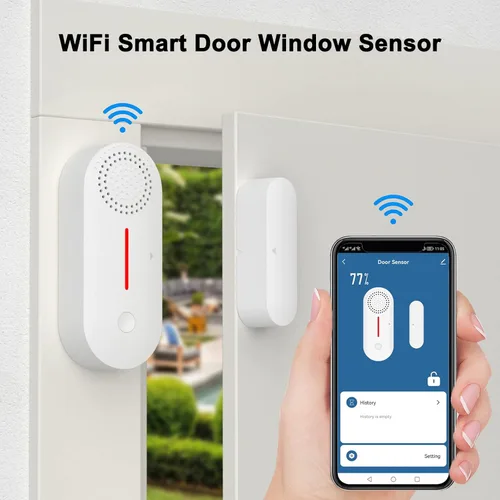 Vista 2 de Sensor de puerta inteligente WiFi, alarma inalámbrica con sensor de ventana de puerta, mini sensor de contacto para seguridad del hogar