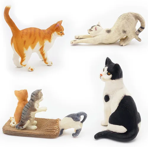 Vista 6 de Gemini&Genius 6 juguetes de gato para niños, figuras de gato, gatitos realistas para niños pequeños, juguetes divertidos de animales para mascotas