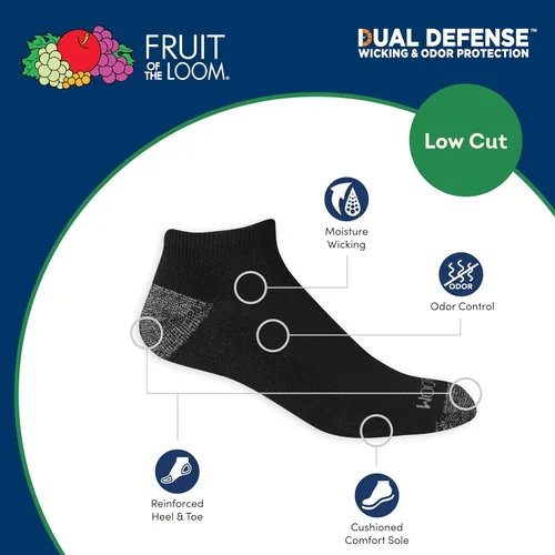 Vista 3 de Fruit of the Loom Calcetines de corte bajo de doble defensa para hombre, 12 pares, Blanco
