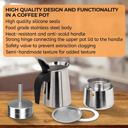 Vista 7 de Olla de Moka de 2 Tazas 100ml, Cafetera de Espresso de Acero Inoxidable, Cafetera de Percolador para Estufa, Cafetera Italiana de Estilo Clásico