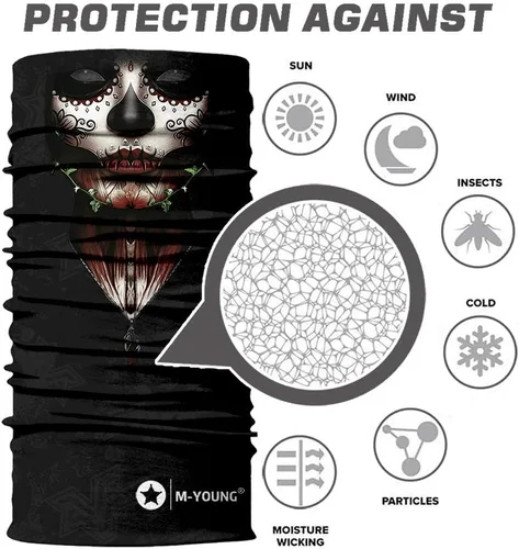 Vista 2 de Máscara de calavera, pañuelo para el cuello, gorro, bufanda mágica, diadema para protección de polvo, sol y viento