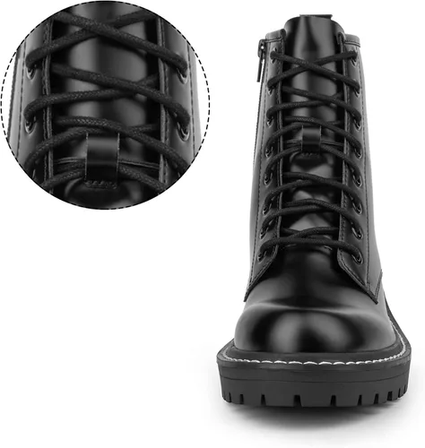 Vista 5 de ICHIGO - Botines al tobillo de moda para mujer, botas de combate con 8 ojales, cremallera lateral y cordones