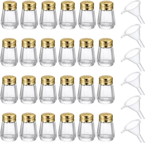 Vista 14 de Potchen 12 Piezas Mini Saleros y Pimenteros en Forma de Cubo a Granel 0.5 oz Pequeños Agitadores de Especias de Vidrio Cubo con Mini Embudos de Negro