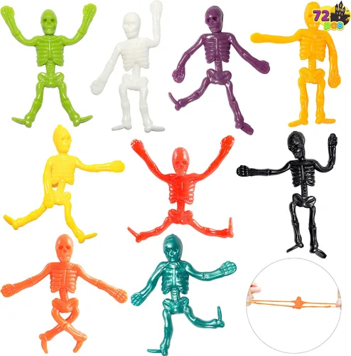 Vista 8 de JOYIN 72 piezas de esqueletos elásticos de Halloween, juguetes para aliviar el estrés de Halloween, 9 colores, juguetes elásticos de calavera