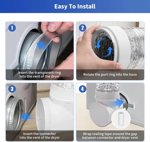 Vista 5 de Codo de ventilación de secadora de ropa de 90 grados Kit de conector de conducto de secadora más seguro para tubos de 4 pulgadas, kit de codo