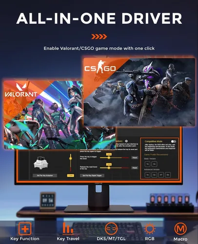 Vista 5 de DAREU EK75RT - Teclado para juegos con cable de disparo rápido, interruptor magnético de efecto Hall, accionamiento ajustable, 75% TKL con perilla