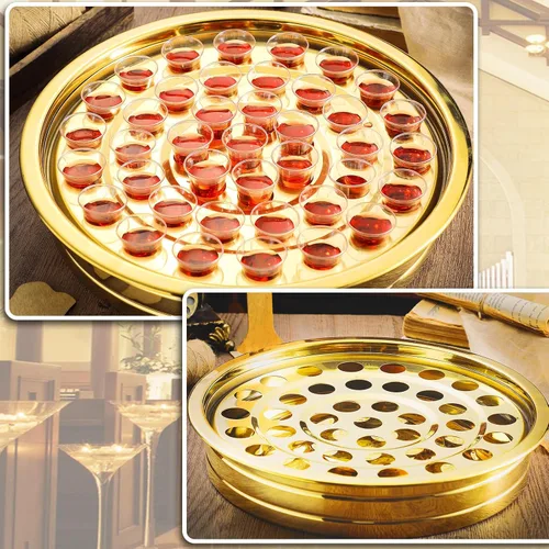 Vista 7 de Jingmore Communion Ware - 3 bandejas para servir vino santo con 1 cubierta, suministros de comunión de acero inoxidable, bandejas plateadas