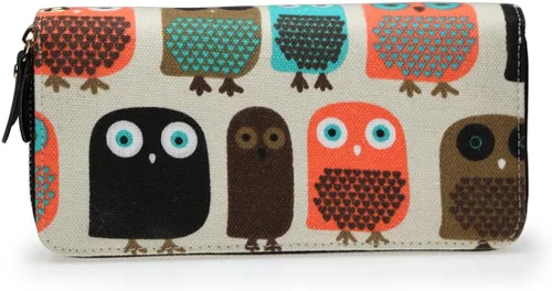Vista 4 de LATH.PIN Cartera con cremallera para mujer, diseño de búho, monedero de lona con bolsillo para monedas y correa, Cute Owl, Cartera Rfid