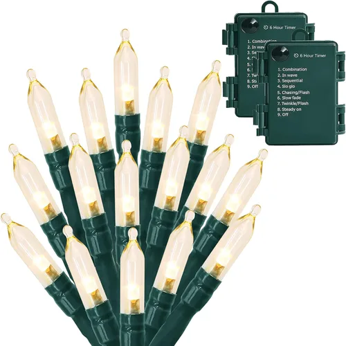 Vista 10 de MASHANG Mini luces, 18 pies, 50 luces LED de Navidad con temporizador y 8 modos, luz de cadena impermeable operada con 3 pilas AAA para decoración